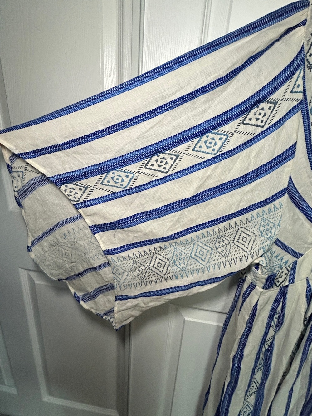 FARM Rio Beaded Maxi Dress Mare de Sol Blue White Boho Embroidered Brazil NWT L - Picture 14 of 14